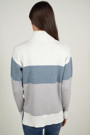 Magasinez le chandail rayé à col montant de Colori - Shop the striped turtleneck sweater from Colori