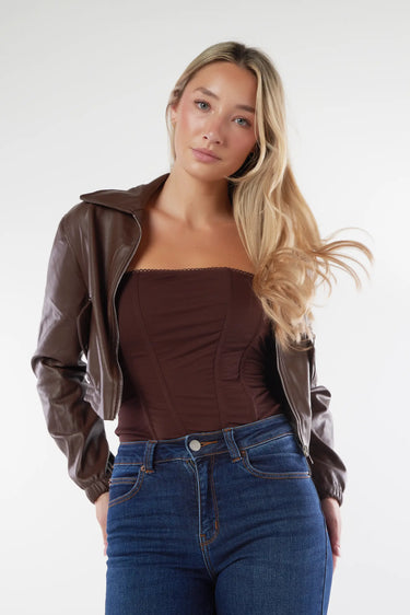 Magasinez la veste courte en faux cuir de la nouvelle collection de la Boutique Colori - Shop the short faux leather jacket from new collection from Boutique Colori